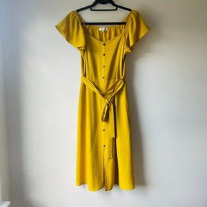 Monteau Mustard Button Down Midi Dress, Medium